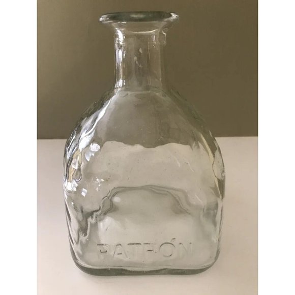 Patron Tequila 4" Square Base Clear Glass Vintage Bottle ~ Very Nice! - Picture 1 of 6